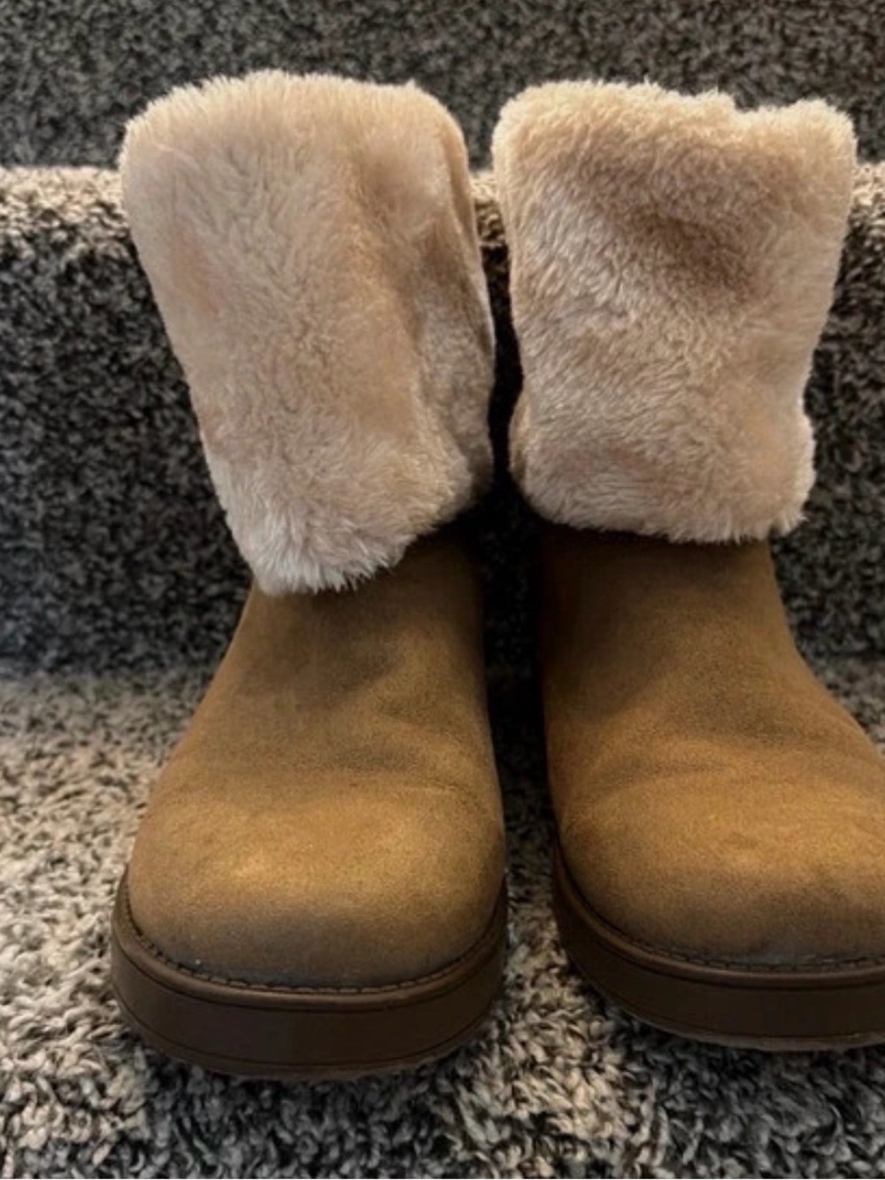 GBG Los Angeles Tan Suede Ankle Boots with Faux Fur Cuff